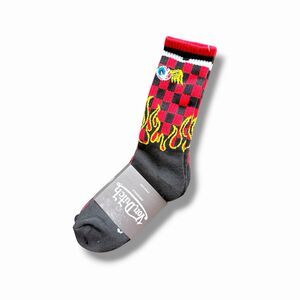 NWT Von Dutch Men's Crew Socks 3 Pairs Black Red Yellow White Check Flame Design